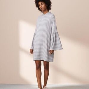 Lou & Grey Striped Hooded Dress Gray White Striped
